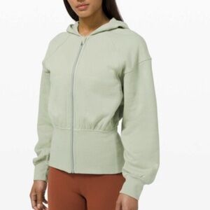 Lululemon Hugged Waist Cotton Zip Hoodie in Green Fern, Size 12